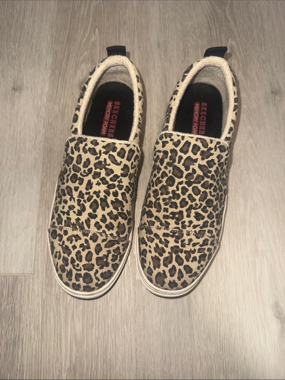 Skechers Kids Leopard Print Slip-On Sneakers - Tan and Black